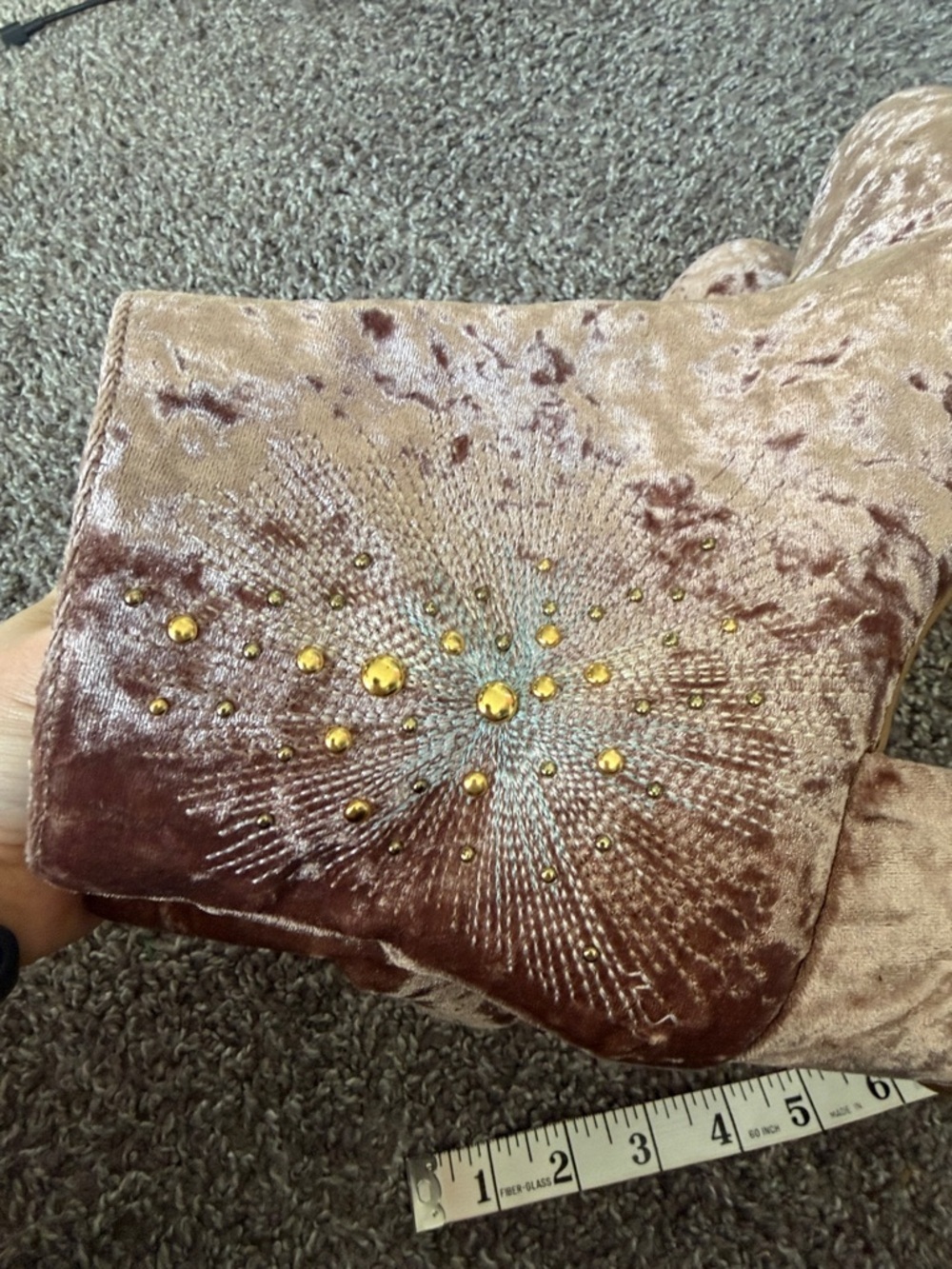 Crushed Velvet Embellished Ankle Boots in Blush/Brown/Mauve size 10 - Picture 3 of 12